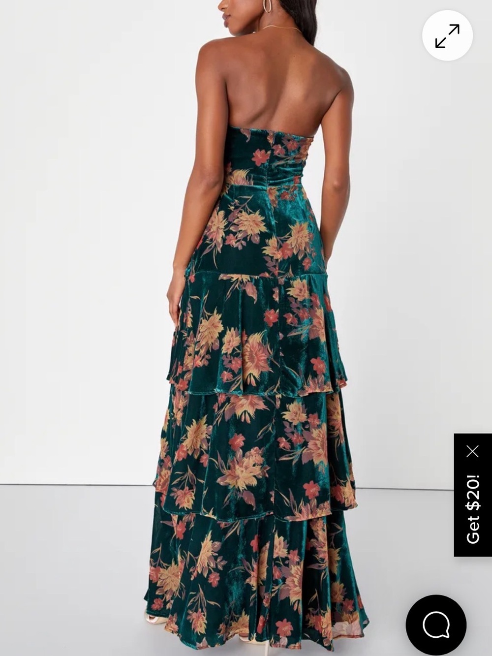 Lulu's Teal Strapless Floral Velvet Tiered Maxi Dress - Picture 2 of 4